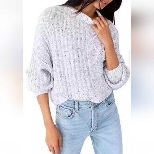 Free People Large On Your Side Cable Knit Cropped Pullover Sweater Shoulder Drop